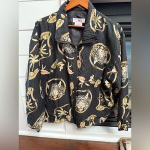 Black Vintage  Print silk Jacket men’s statement Stunt Sports brand medium